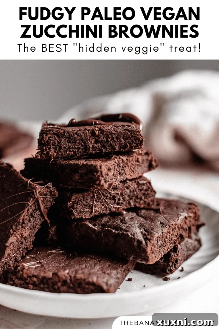 Decadent Paleo Vegan Zucchini Brownies 13 Pinterest image for zucchini brownies, showing a whole pan and slices