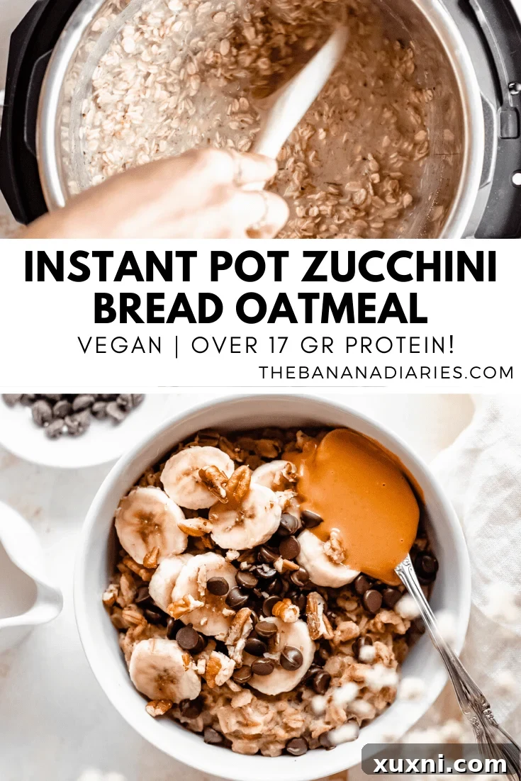 Instant Pot Protein Packed Vegan Zucchini Oatmeal 20 Pinterest optimized image for Instant Pot Zucchini Oatmeal recipe, highlighting its vegan and protein-packed benefits
