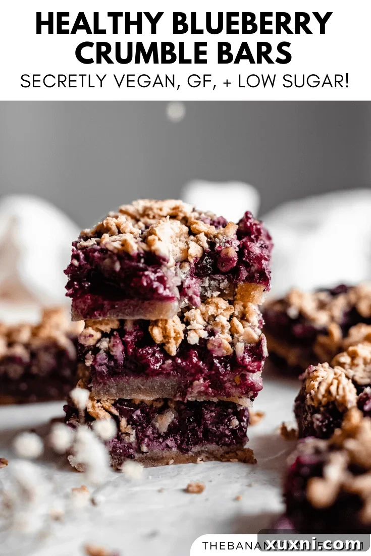 Pinterest image featuring healthy blueberry crumble bars, perfect for saving the recipe.