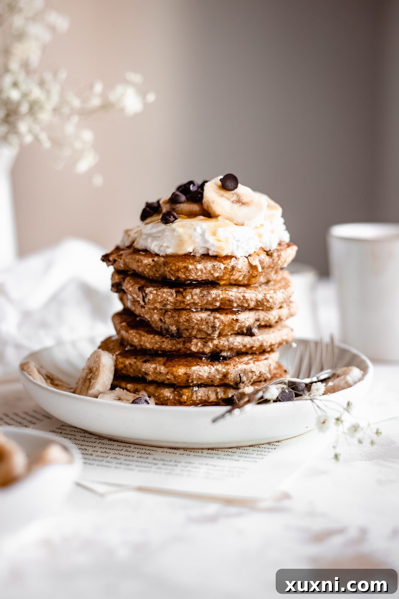pancakes after maple syrup has been drizzled 