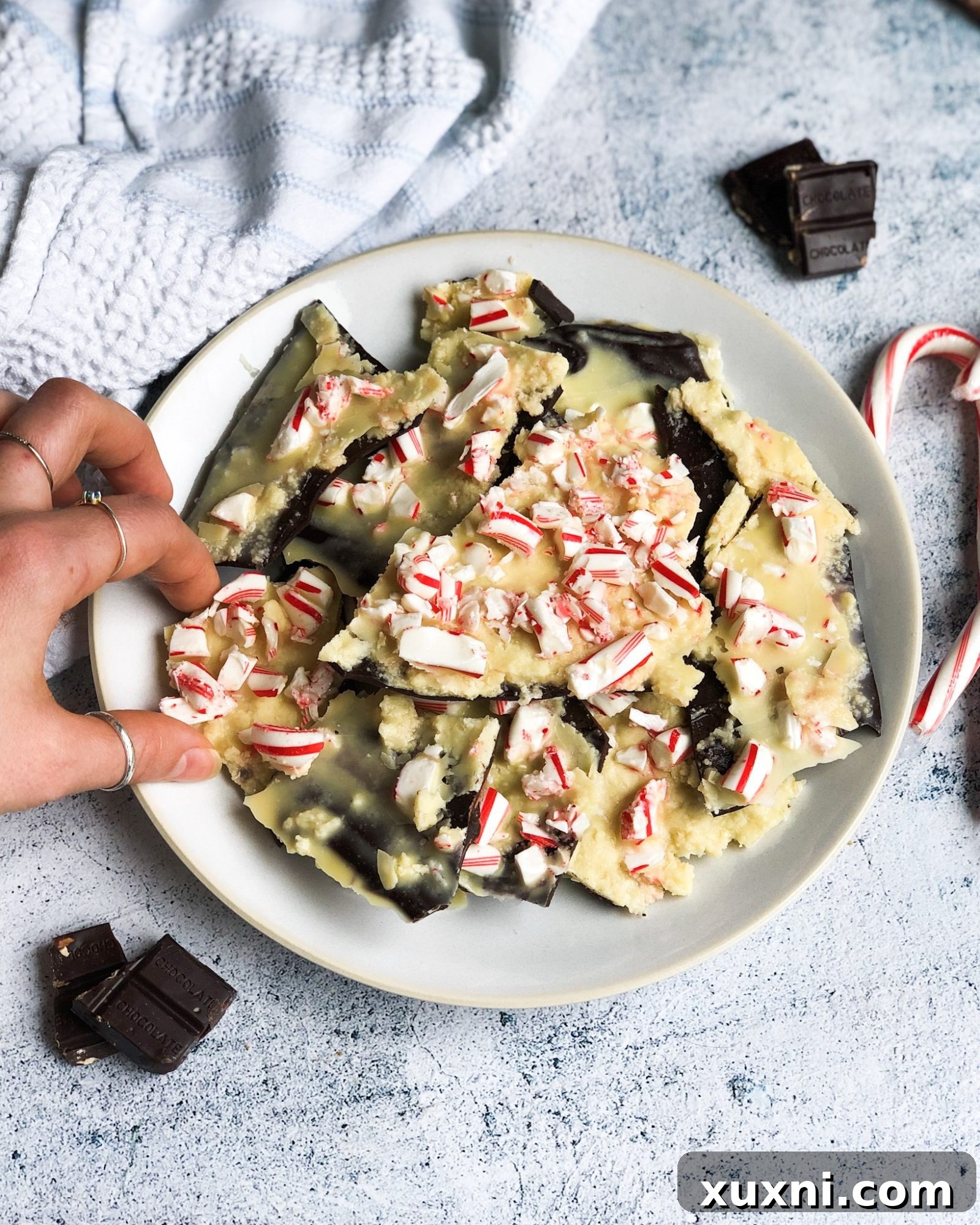 A healthy vegan and paleo peppermint bark made with homemade vegan white chocolate and dark chocolate! The easiest holiday treat everyone will love!