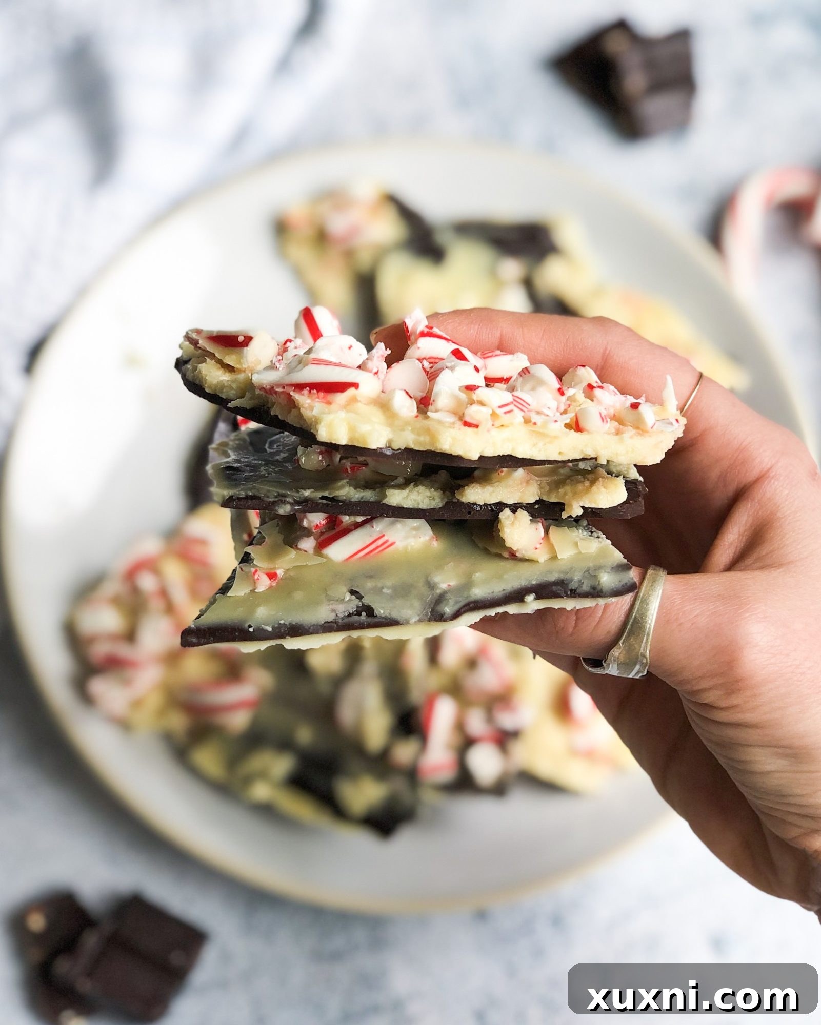 A healthy vegan and paleo peppermint bark made with homemade vegan white chocolate and dark chocolate! The easiest holiday treat everyone will love!