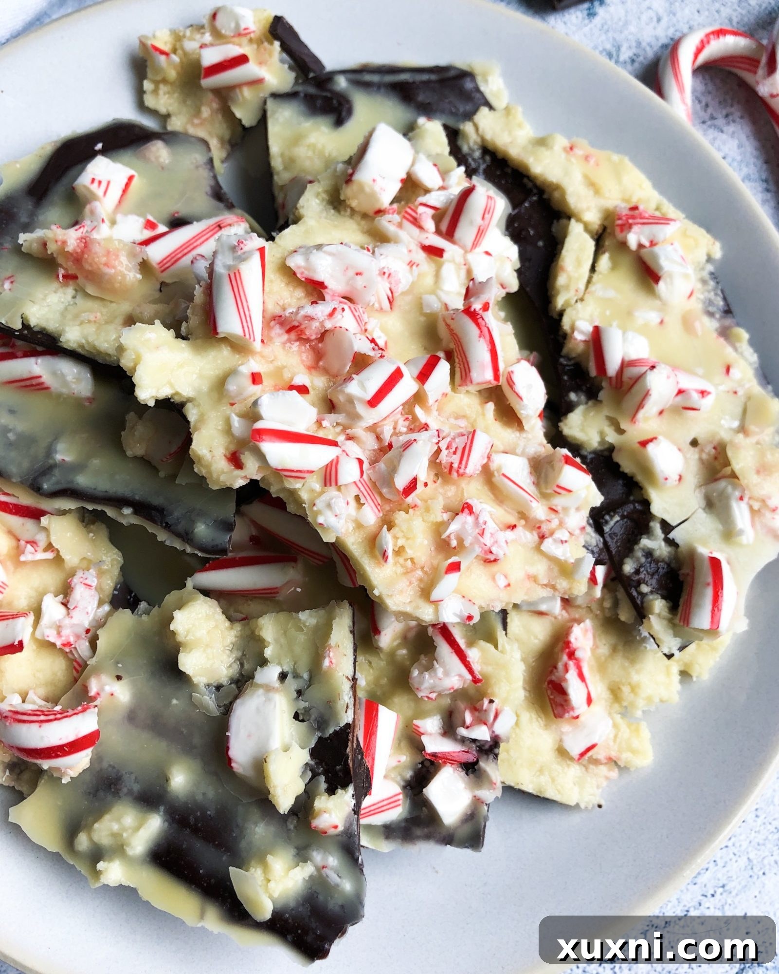 A healthy vegan and paleo peppermint bark made with homemade vegan white chocolate and dark chocolate! The easiest holiday treat everyone will love!