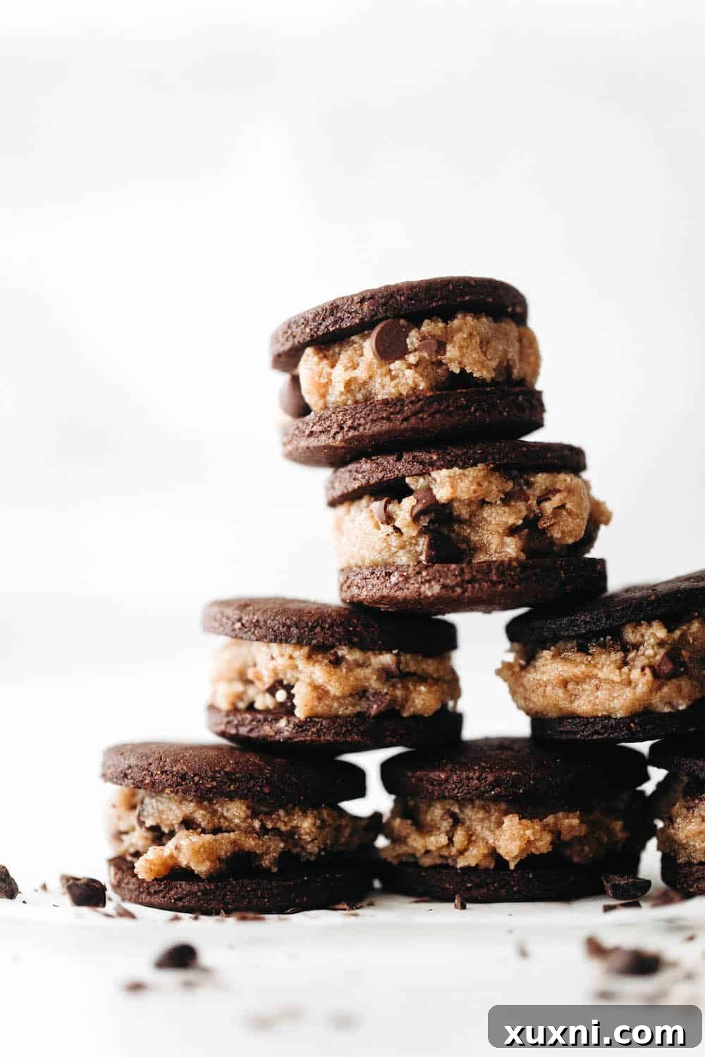Easy Wholesome Gluten Free Edible Cookie Dough 4 stacked cookie dough sandwiches