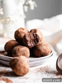 chocolate truffles with bite taken on grey plate