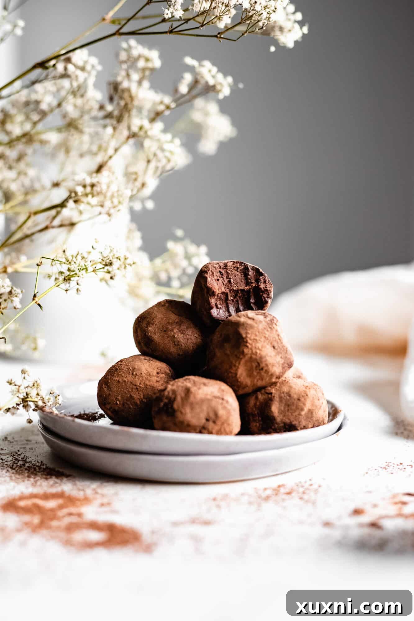 stacked healthy chocolate truffles