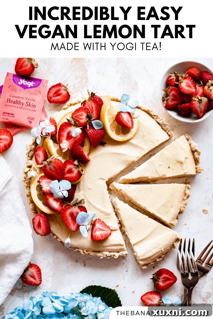 Pinterest pin graphic for the vegan lemon tart, designed for sharing on social media.