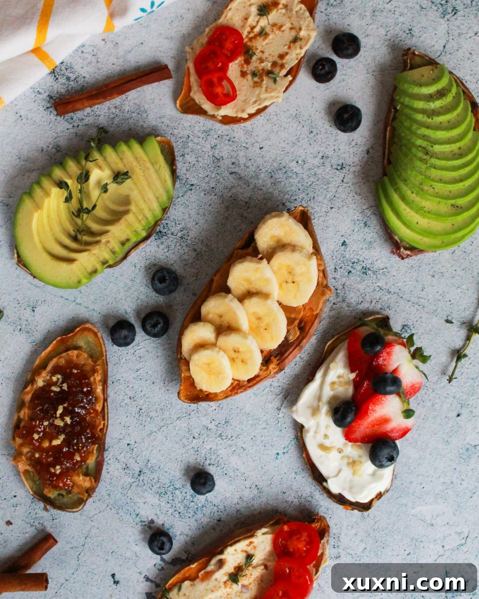 Sweet Potato Toast Reinvented: 5 Vegan Recipes 3 Close-up of a sweet potato slice ready for toppings, showcasing its vibrant color and smooth texture.