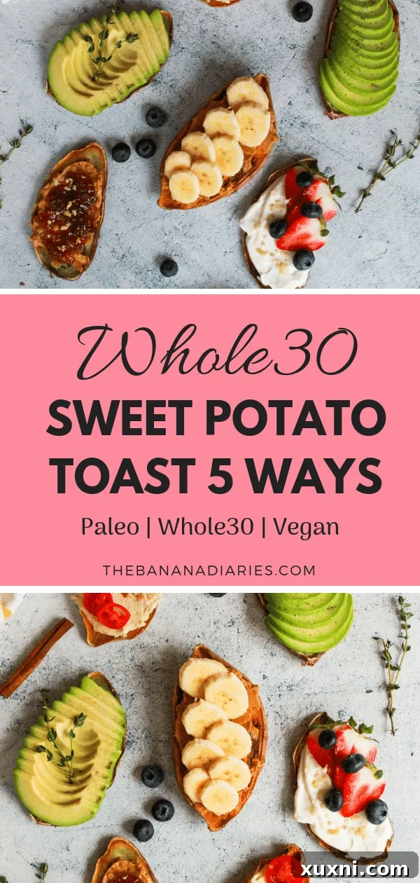 Sweet Potato Toast Reinvented: 5 Vegan Recipes 6 Assortment of sweet potato toasts with various healthy vegan toppings.