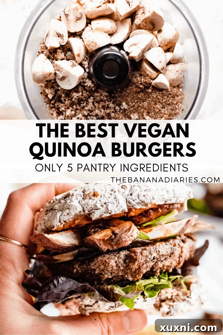 Pinterest-optimized image for saving the vegan quinoa burger recipe for future reference.