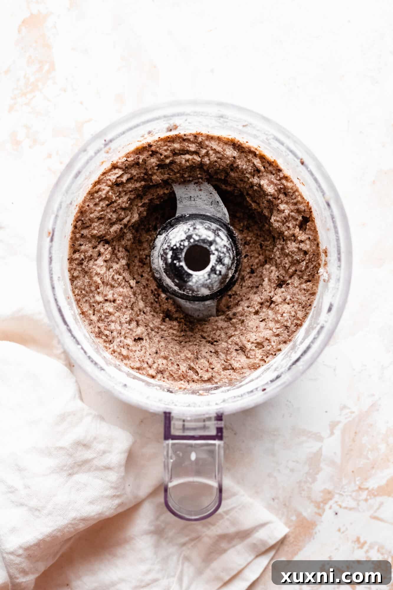 The blended mixture of vegan veggie burger ingredients, smooth and ready for patty formation.