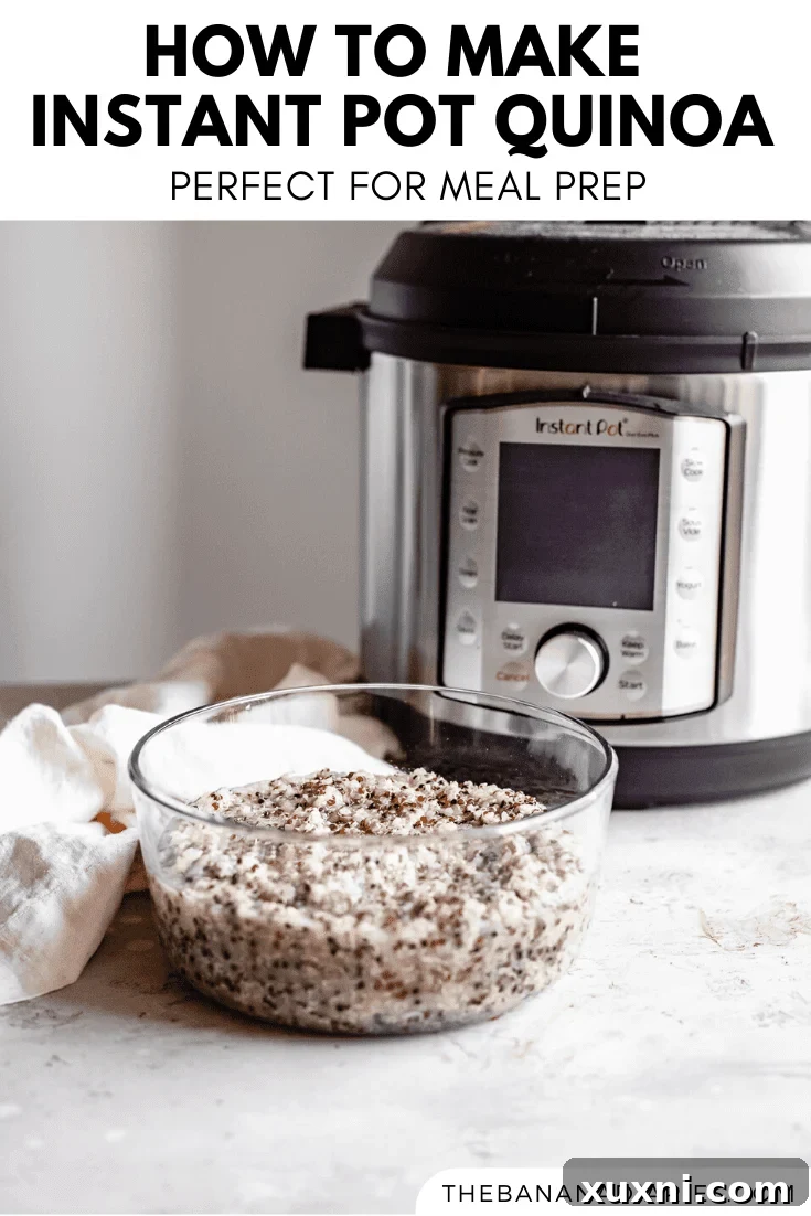 Another Pinterest graphic for Instant Pot Quinoa recipe, encouraging saving to boards.