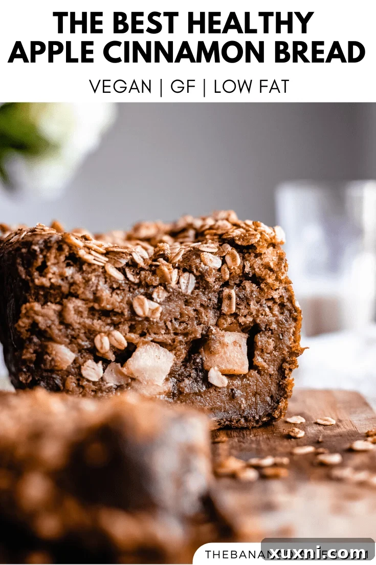 A second Pinterest-optimized image for Healthy Vegan Apple Cinnamon Bread, highlighting its wholesome ingredients and delicious layers.