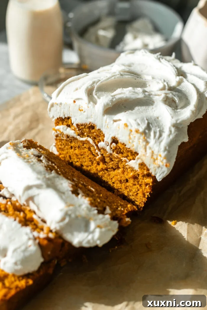 Incredibly Moist Vegan Pumpkin Bread Effortless One-Bowl Recipe 2 A perfectly sliced loaf of moist vegan pumpkin bread with a hint of streusel on top, ready to be enjoyed.