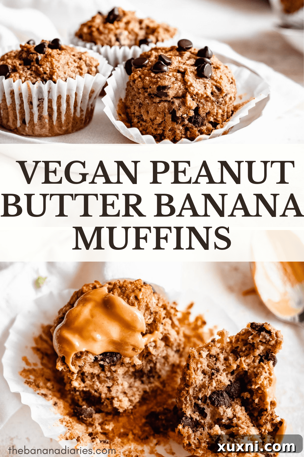 Pinterest image for healthy vegan peanut butter banana muffins