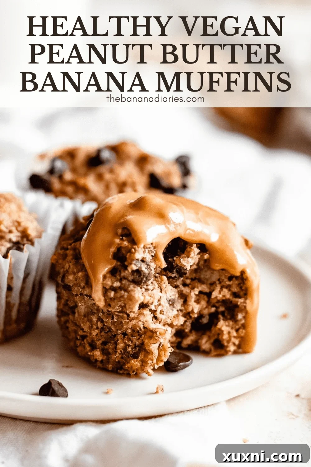 Pinterest image for healthy vegan peanut butter banana muffins