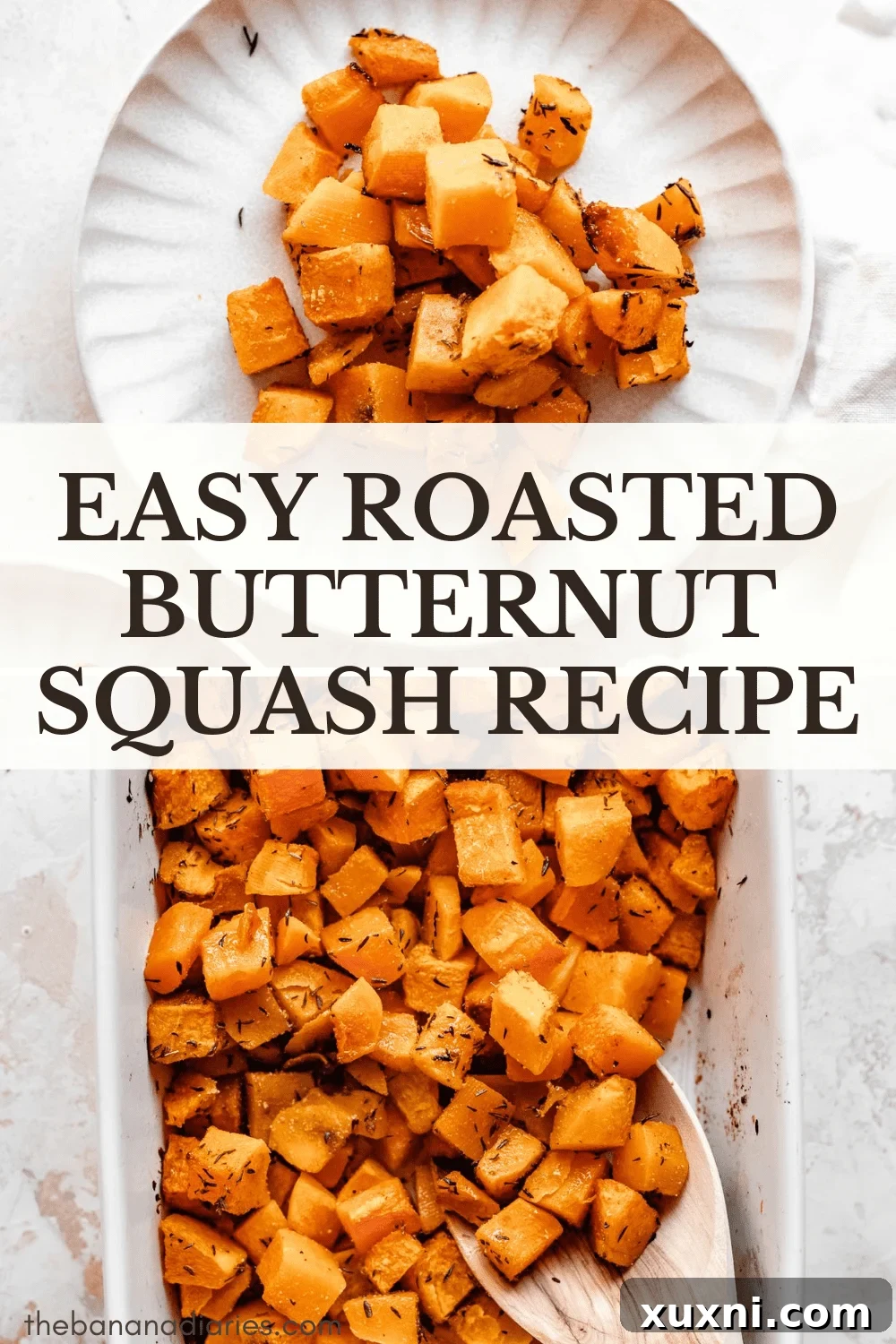 Effortless Golden Roasted Butternut Squash 11 Pinterest graphic featuring a vibrant image of roasted butternut squash and the recipe title