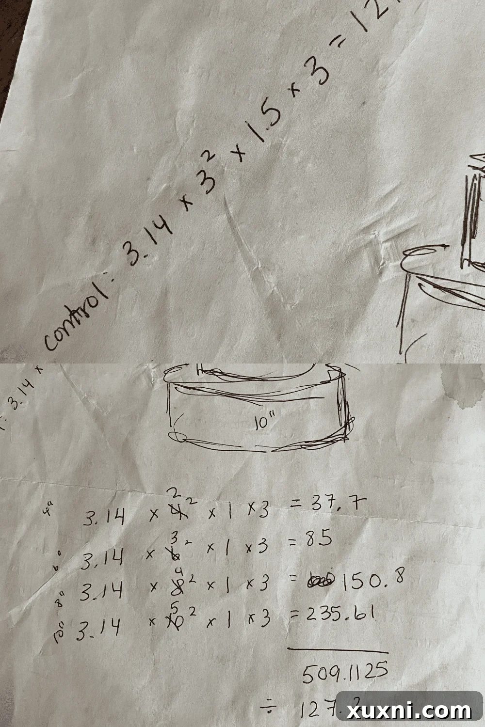 Chart detailing recipe calculations for cake batter per tier