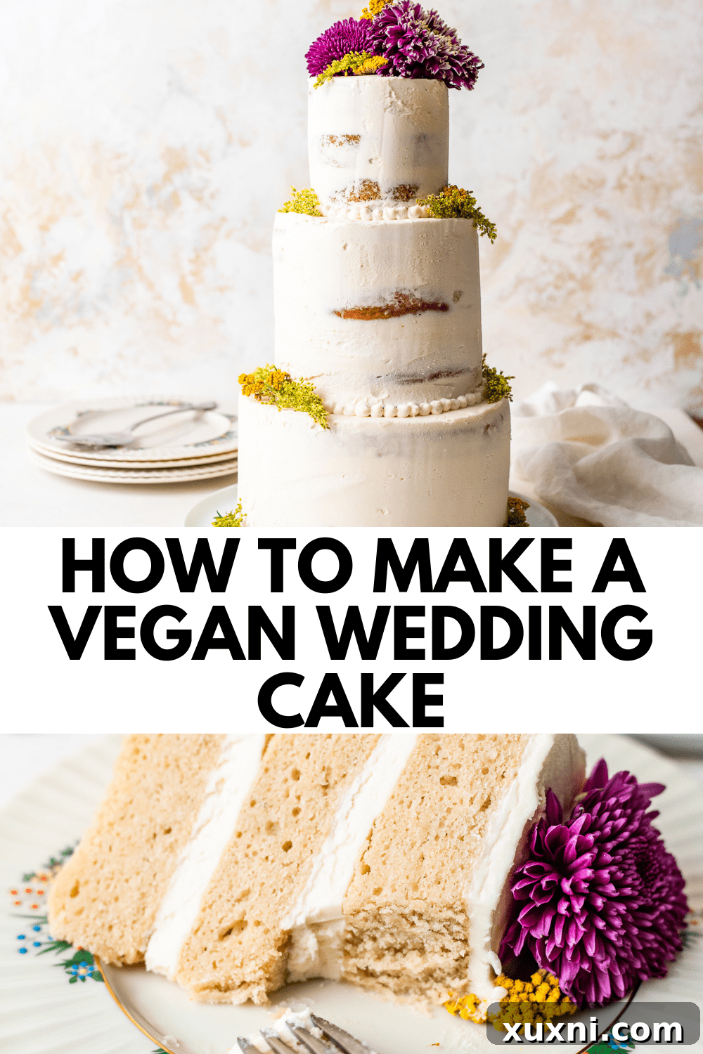Pinterest graphic: Save this Homemade Vegan Wedding Cake Recipe for later