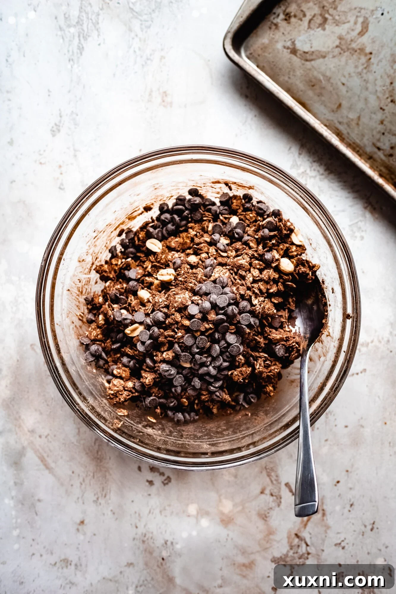 chocolate chips added to the baked granola