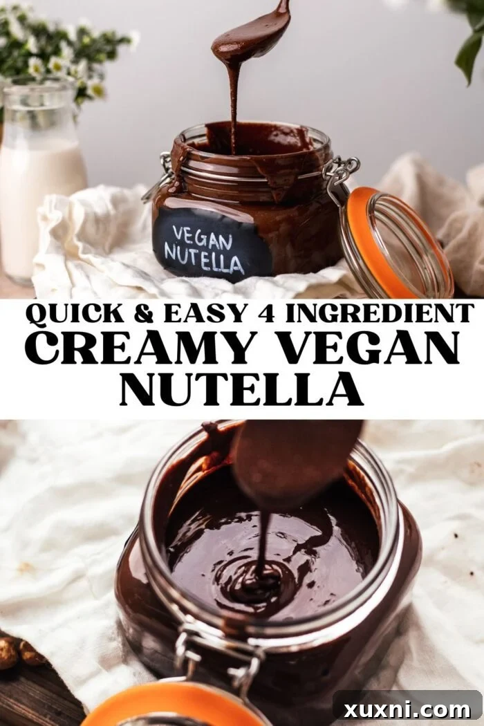 A Pinterest-friendly image for the vegan Nutella recipe, encouraging users to save it.