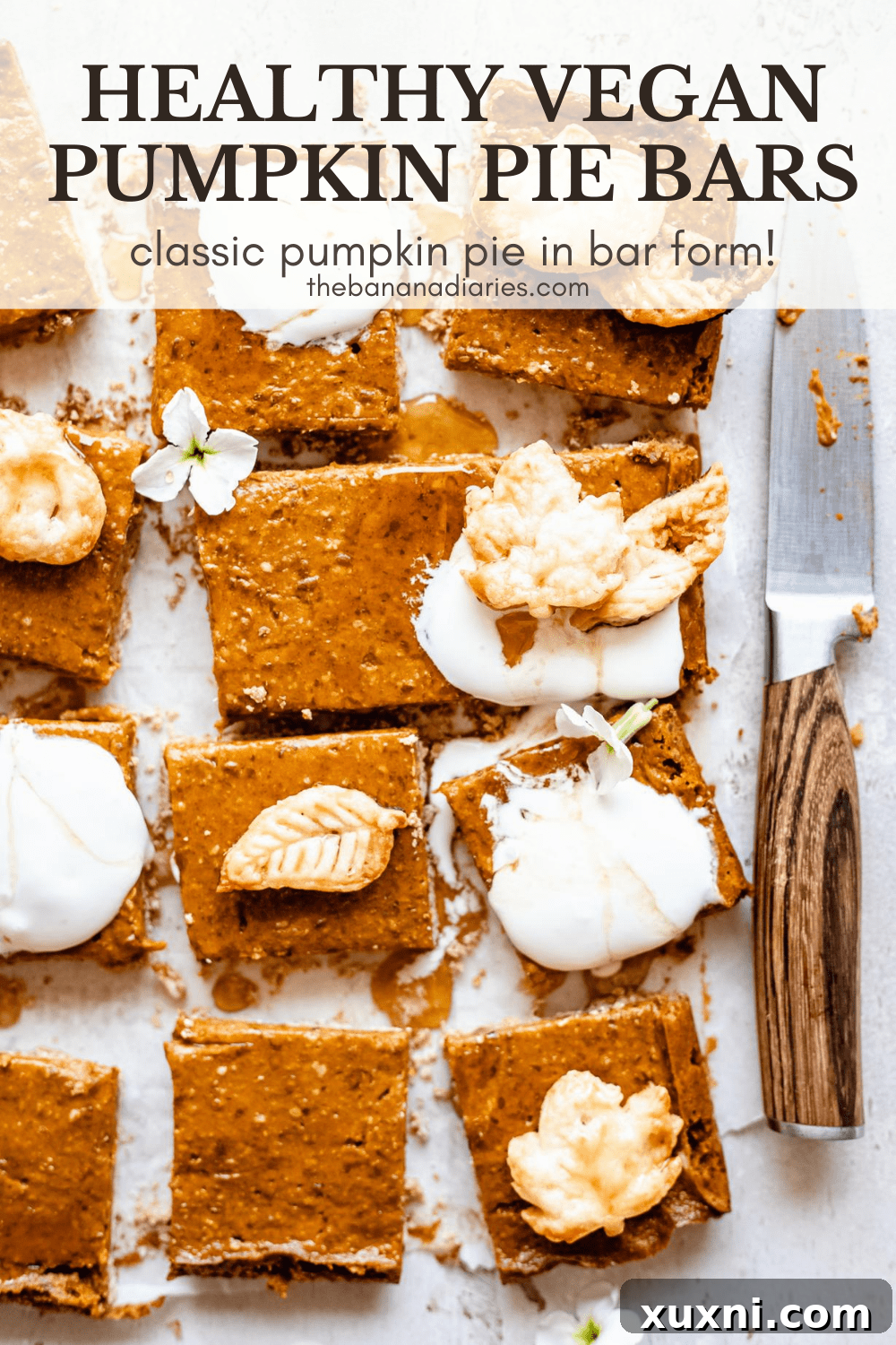 A second Pinterest image for vegan pumpkin pie bars, optimized for social sharing and saving.