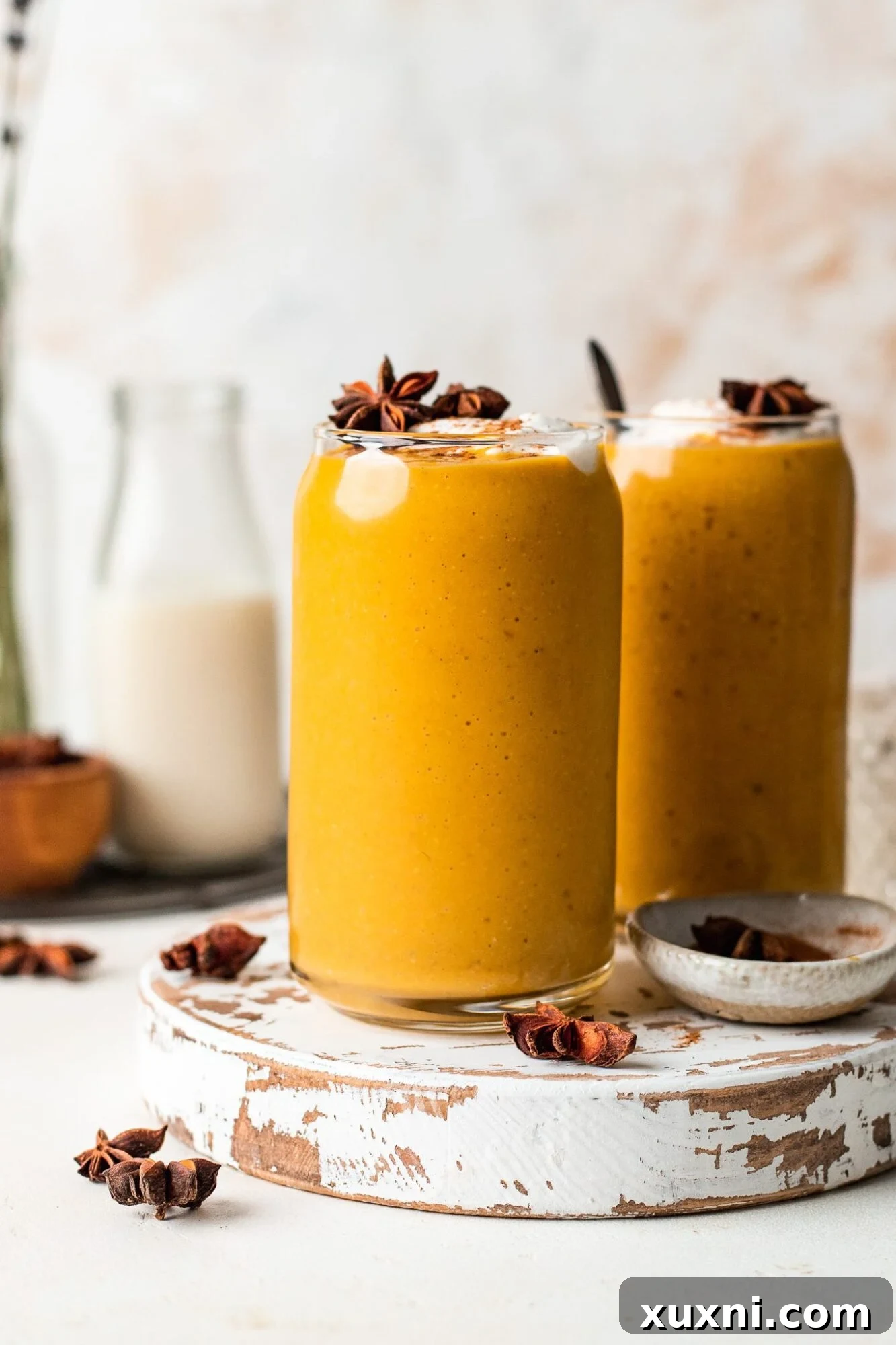 Healthy vegan pumpkin smoothies, protein-packed and dairy-free, perfect for an energetic breakfast or snack.