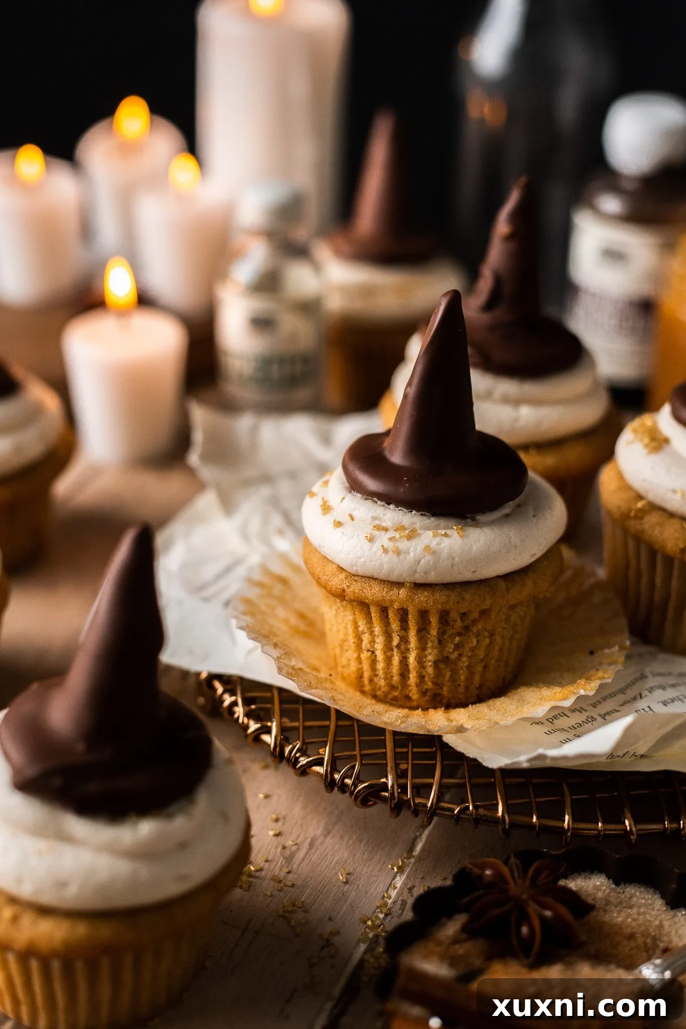 sorting hat cupcakes on cooling rack