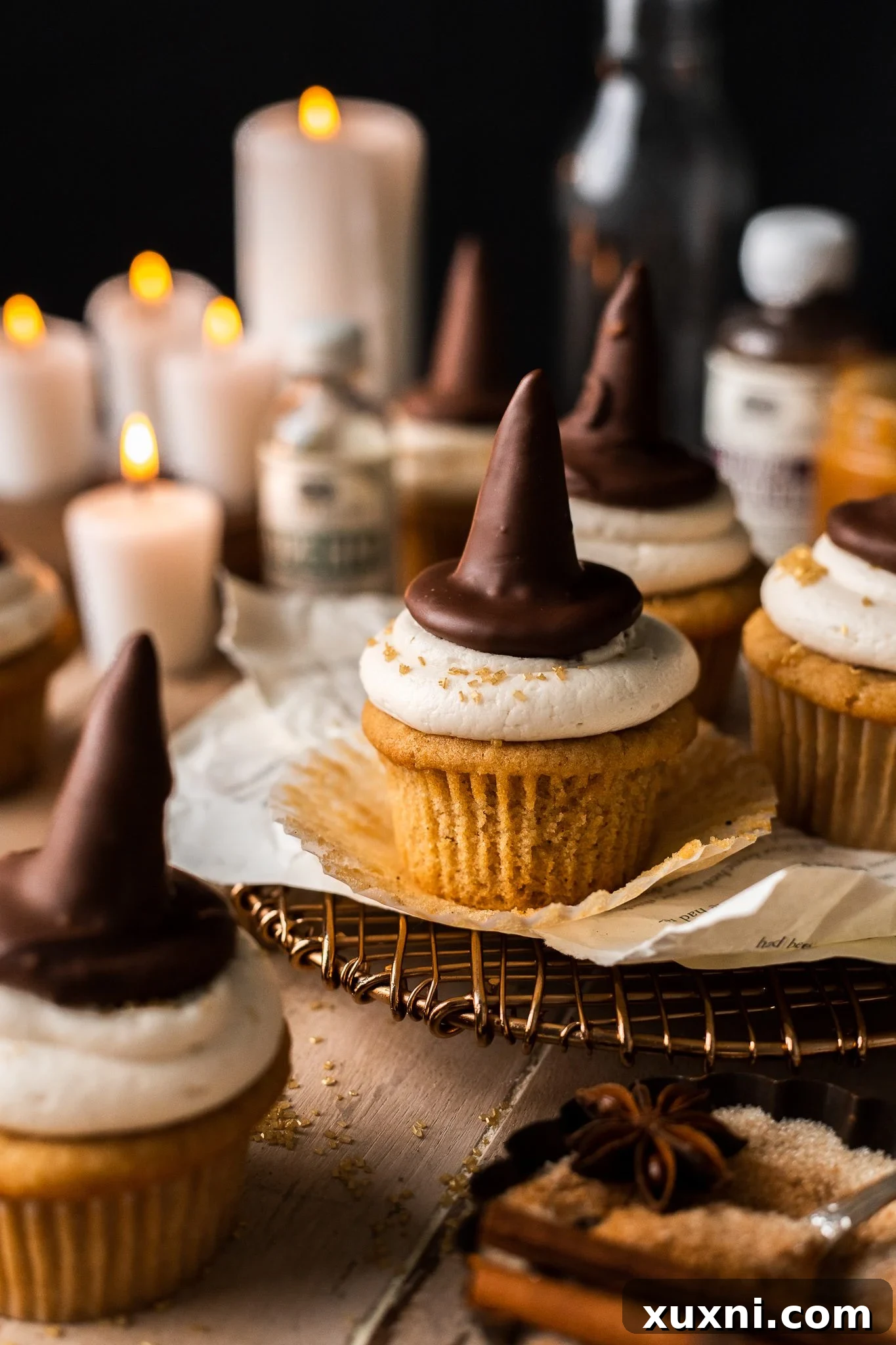 sorting hat cupcakes on cooling rack