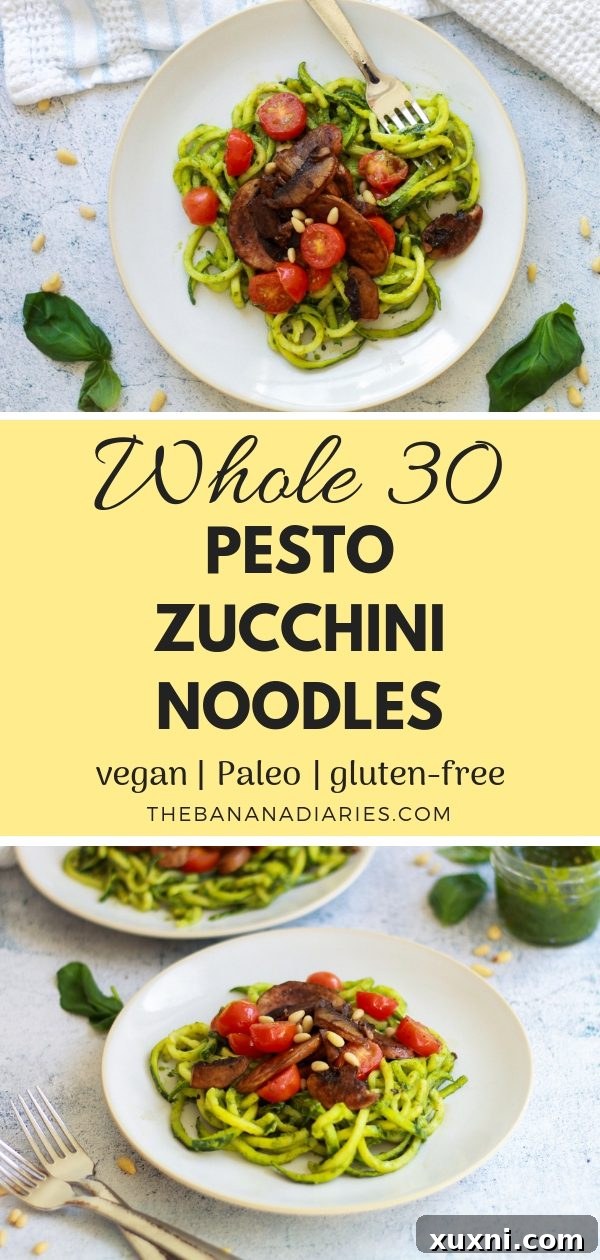 Wholesome Dairy-Free Pesto Zoodles Paleo Whole30 Vegan 2 Vegan Pesto Zoodles | These paleo vegan pesto zoodles are the perfect alternative for Whole30 followers! The pesto is easy, delicious, and will become a family favorite! | #thebananadiaries #pesto #vegan #paleo #zoodles #whole30