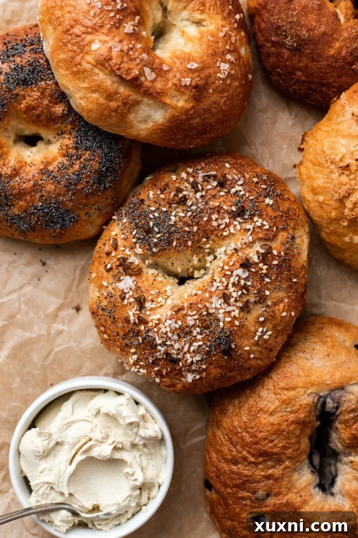 Homemade Chewy Vegan Bagels on parchment paper