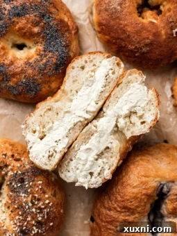 sliced vegan bagels with cream cheese