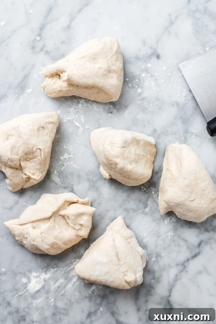 dough divided on marble