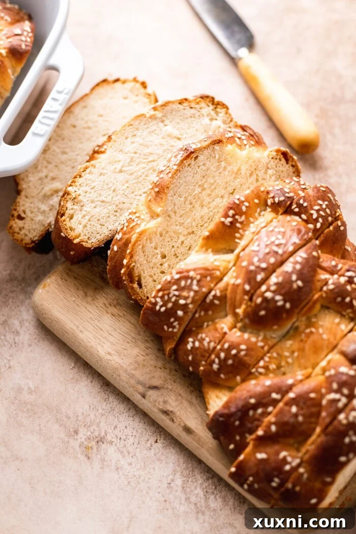 Sliced vegan brioche bread, perfect for making French toast casserole.