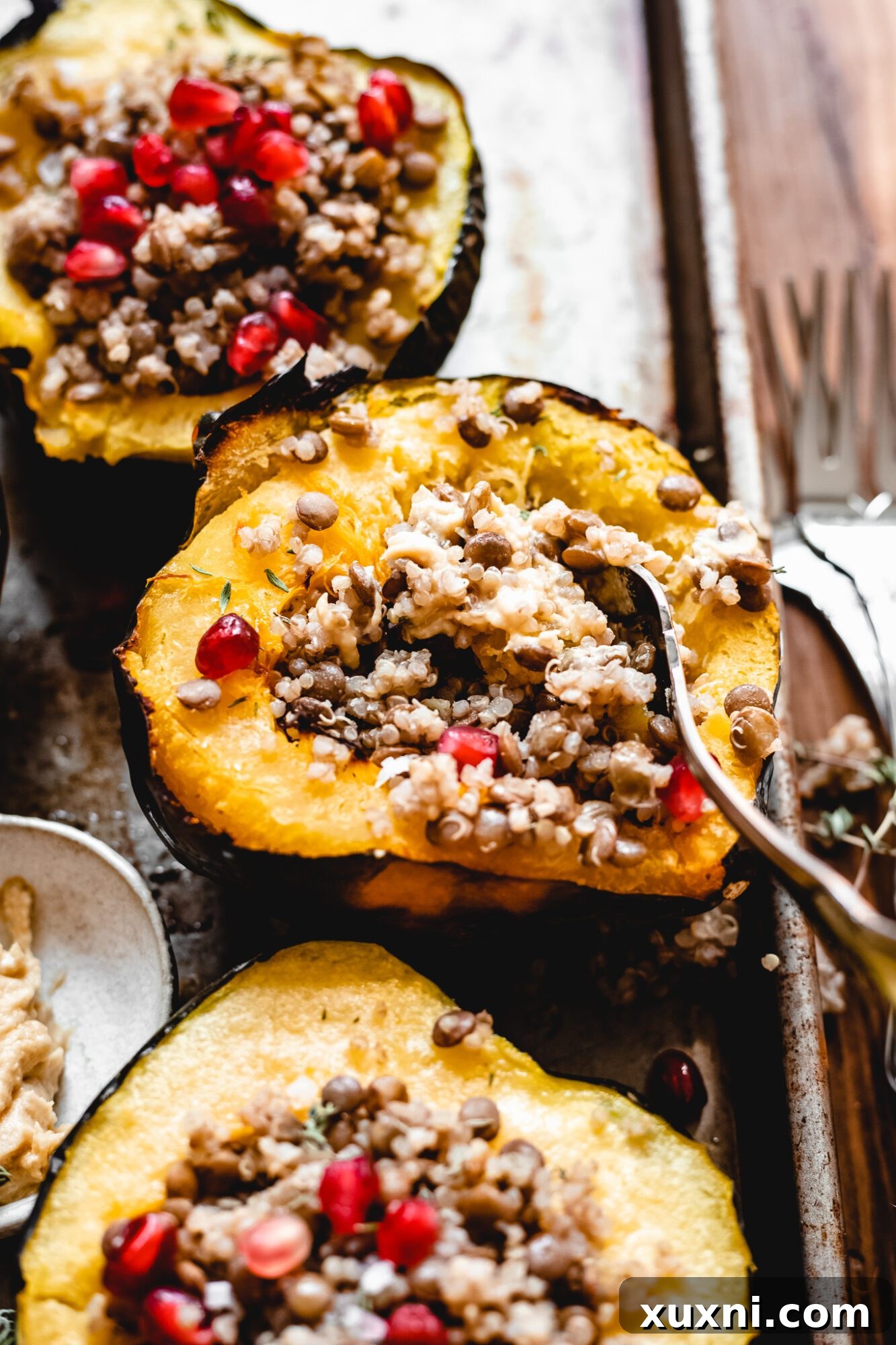 Plant-Powered Lentil Quinoa Stuffed Acorn Squash 6 quinoa lentil acorn squash with hummus