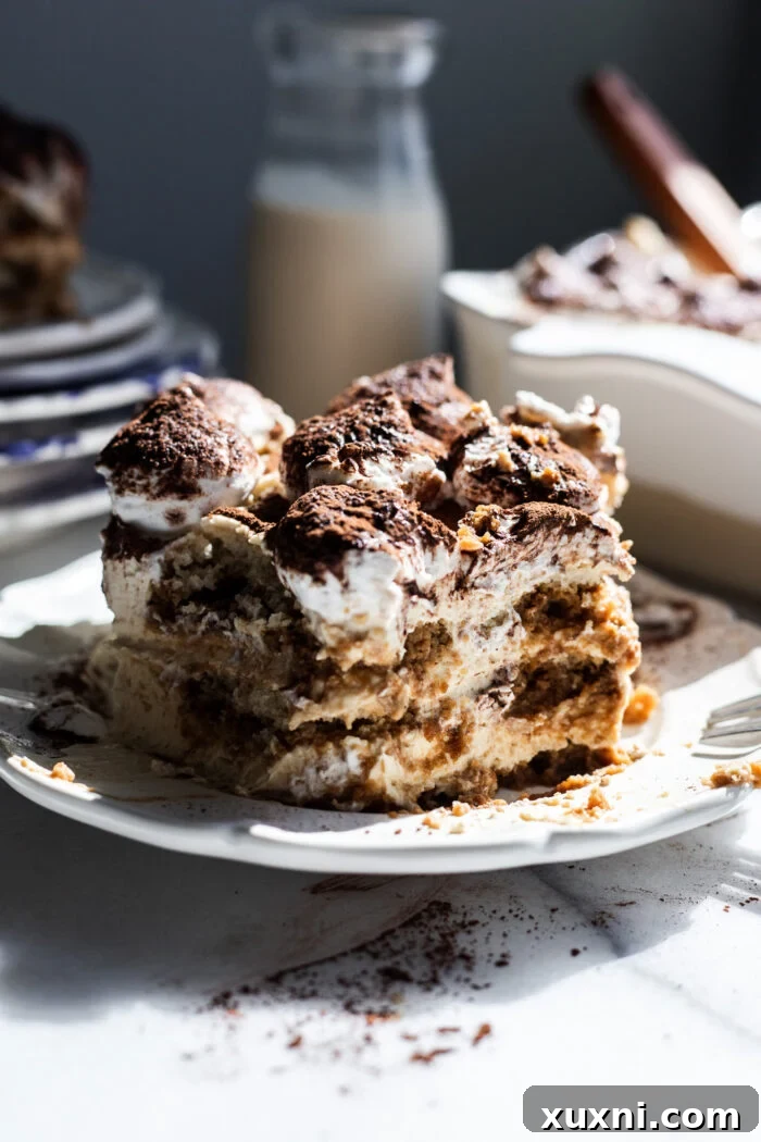 Dreamy Vegan Tiramisu No Cashews No Tofu 2 plate of bitten vegan tiramisu