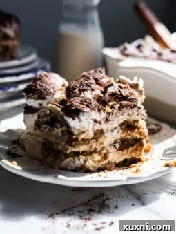 plate of bitten vegan tiramisu