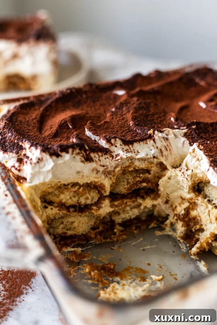 Dreamy Vegan Tiramisu No Cashews No Tofu 3 sliced vegan tiramisu in casserole dish