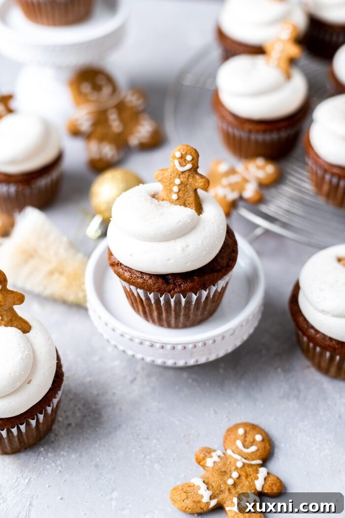 gingerbread cupcakes on cupcake stand