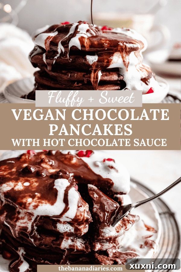Vegan Chocolate Pancakes (Gluten Free Option!) - Pin Image