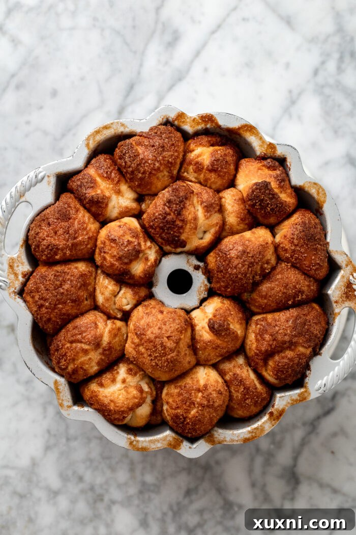 The Ultimate Easy Vegan Pull-Apart Bread 11 Baked monkey bread in a bundt pan, fresh from the oven.