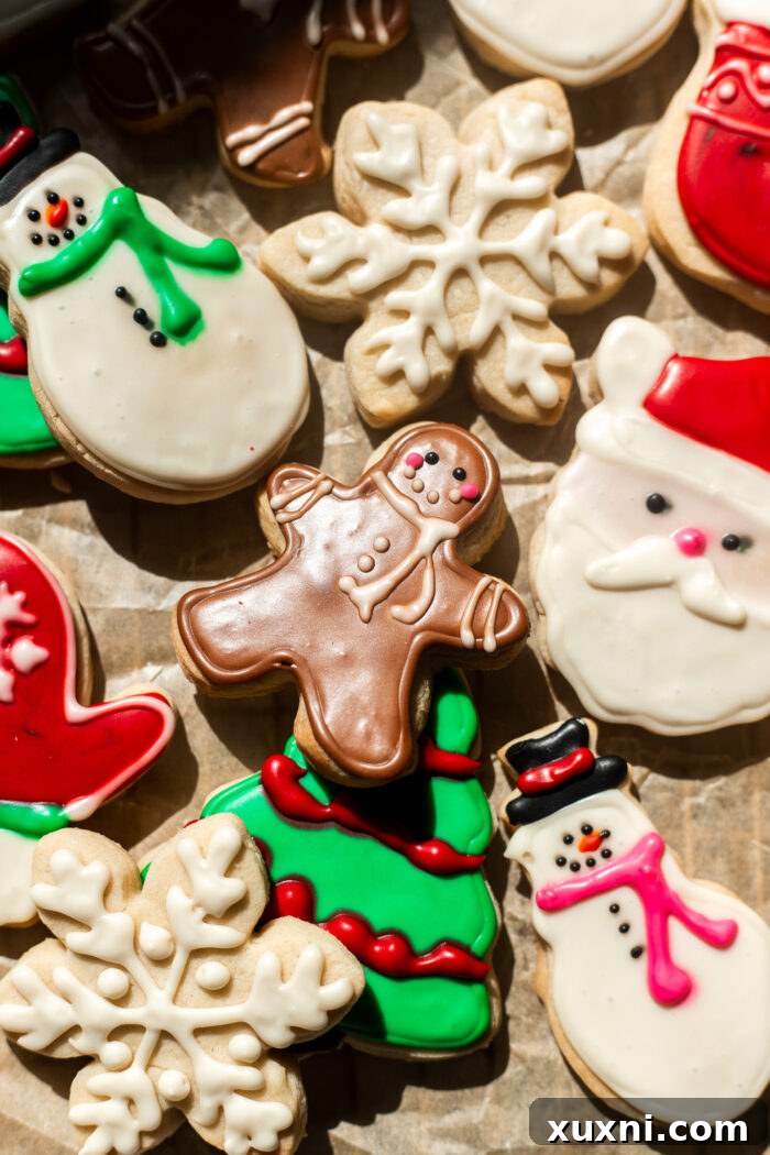 Another view of decorated vegan sugar cookies bathed in warm sunlight, perfect for a holiday spread.