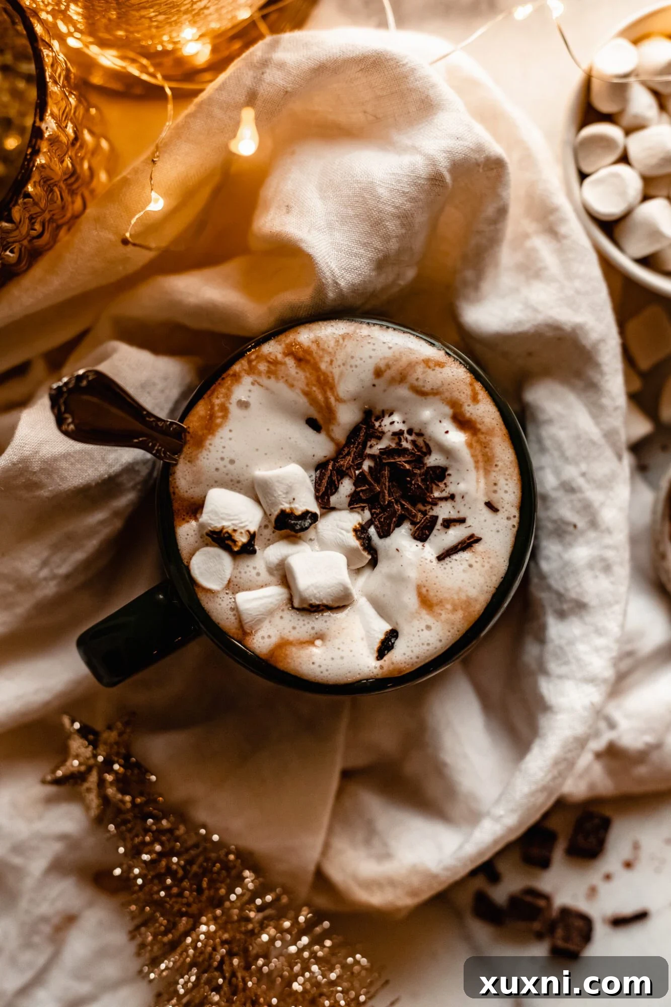 Cozy peppermint mocha in a festive mug, ready to be enjoyed.