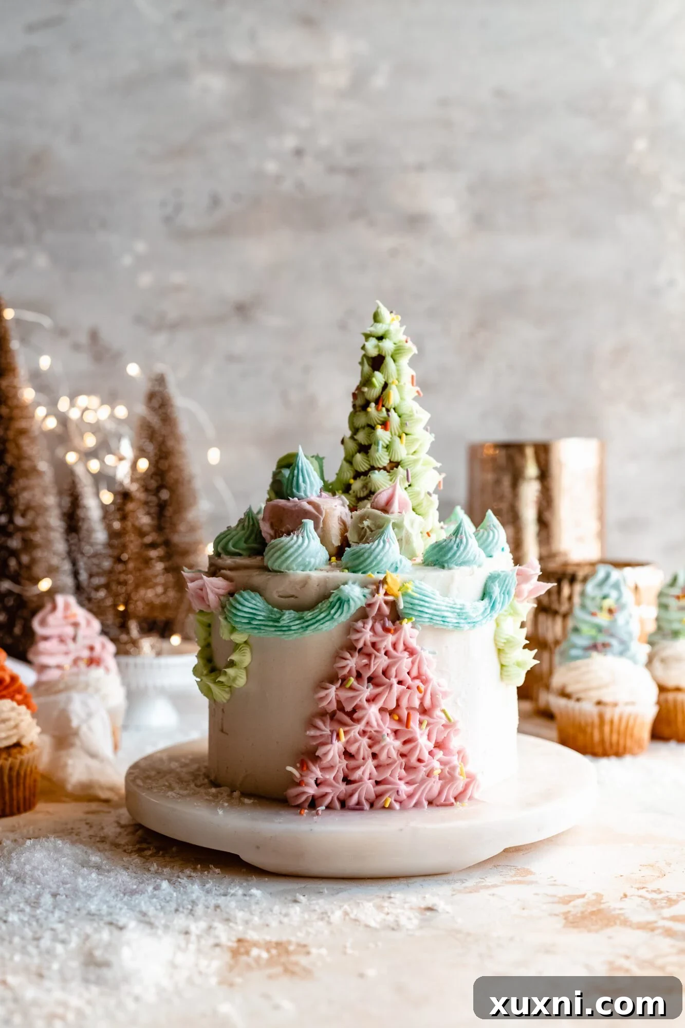 The Ultimate Vegan Christmas Tree Cake, a festive holiday dessert