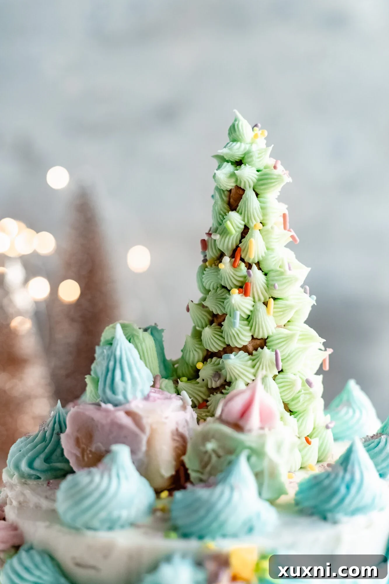 Buttercream Christmas tree made from an ice cream cone