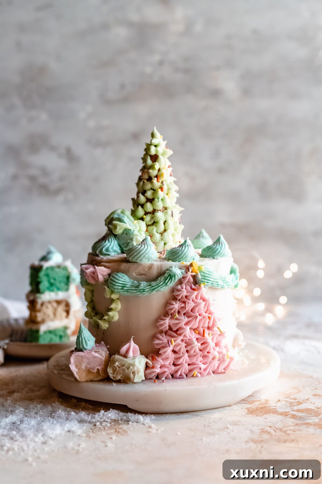 Vegan Christmas cake with full decoration
