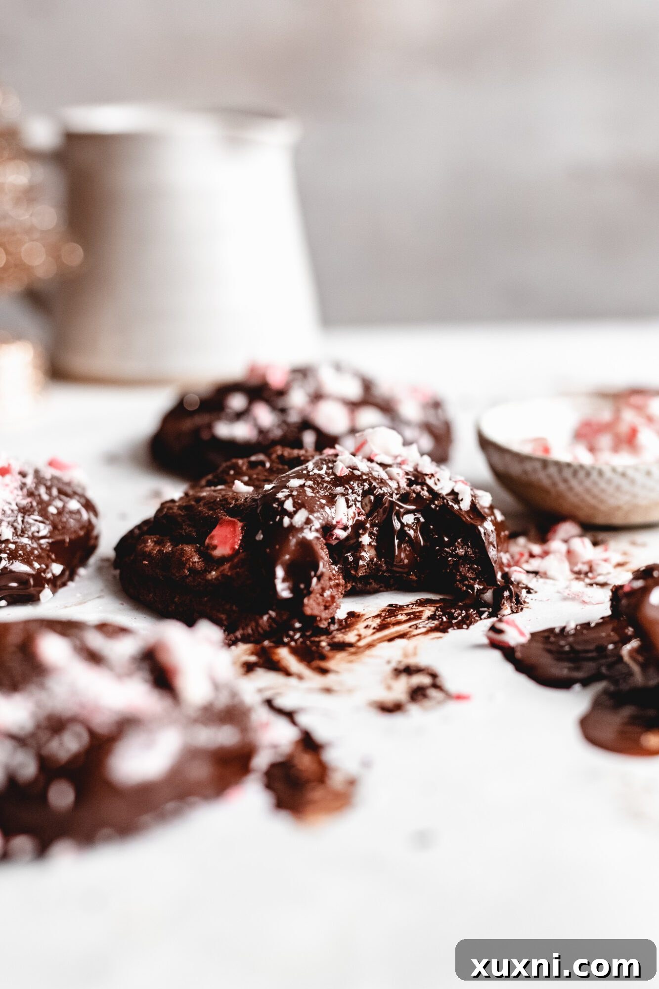 Stack of freshly baked vegan chocolate peppermint cookies