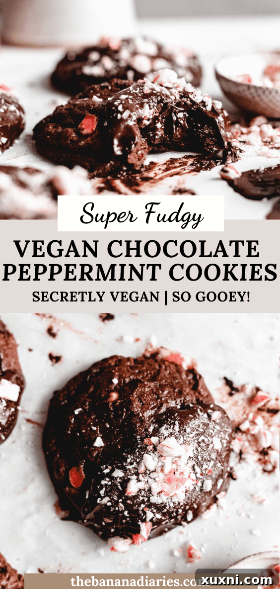Super Fudgy Vegan Chocolate Peppermint Cookies Pinterest graphic