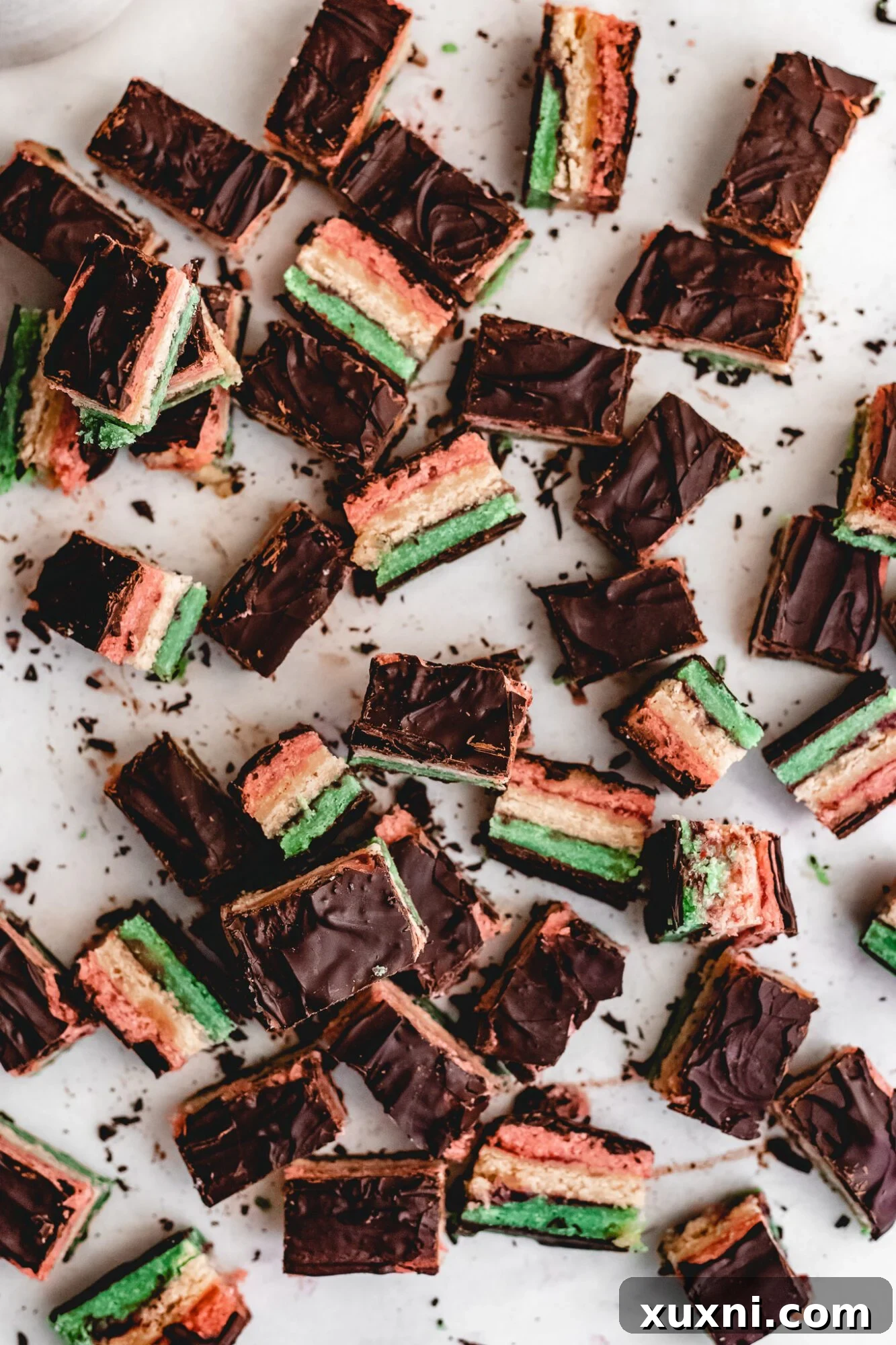 Classic Italian Rainbow Cookies arranged for a festive display.