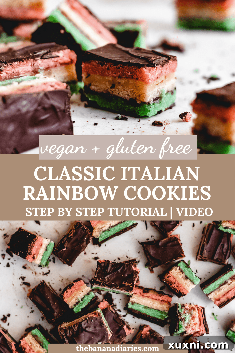 A stunning Pinterest graphic for Classic Italian Rainbow Cookies (Tricolor Cookies), showcasing their vibrant layers.